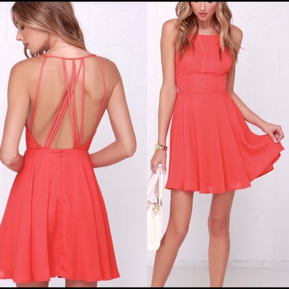 Coral strappy open back Lulus dress - Picture 1 of 4